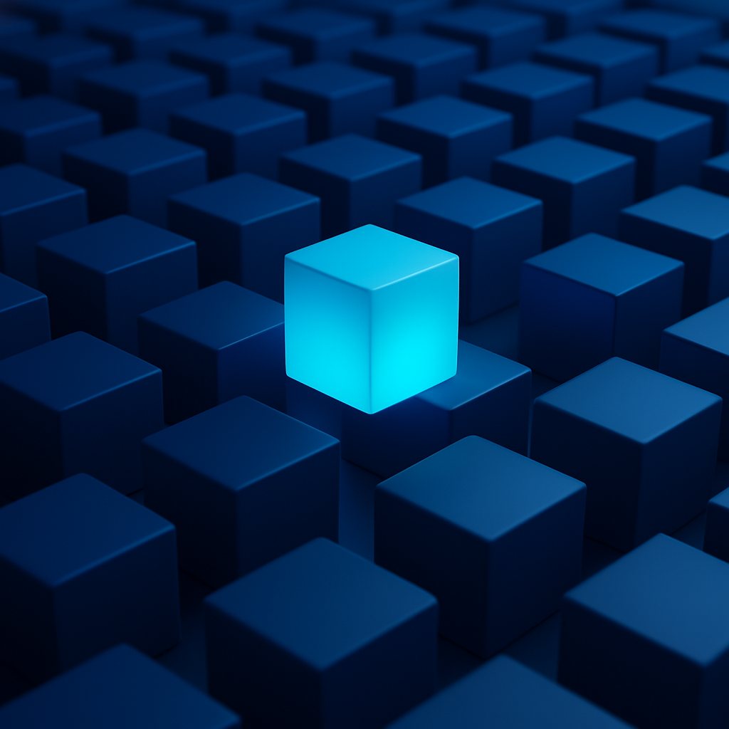 Illustration abstraite en 3D, dans les tons bleus