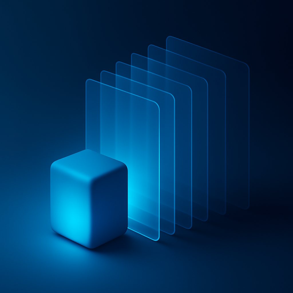 Illustration abstraite en 3D, dans les tons bleus